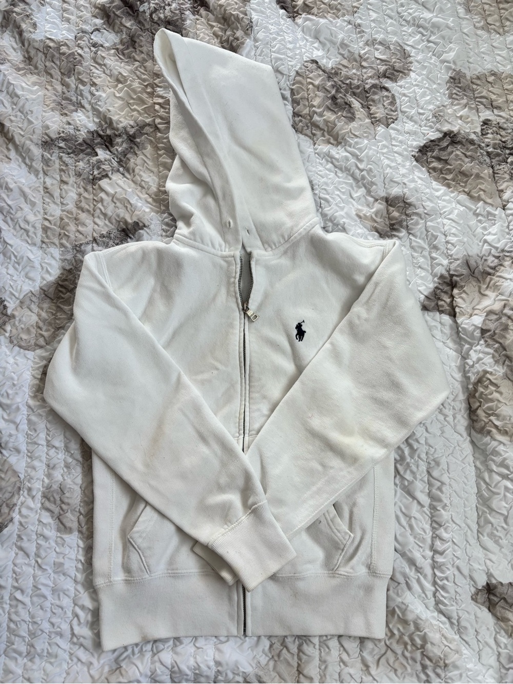 Ralph Lauren White Zip Hoodie with Navy Pony Logo